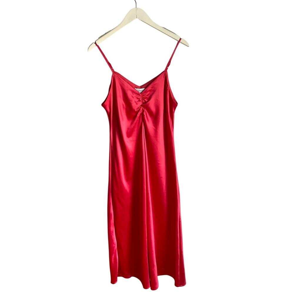 Tahari Bright Pink Slip Dress size Medium Wedding Guest Cocktail Slinky Summer